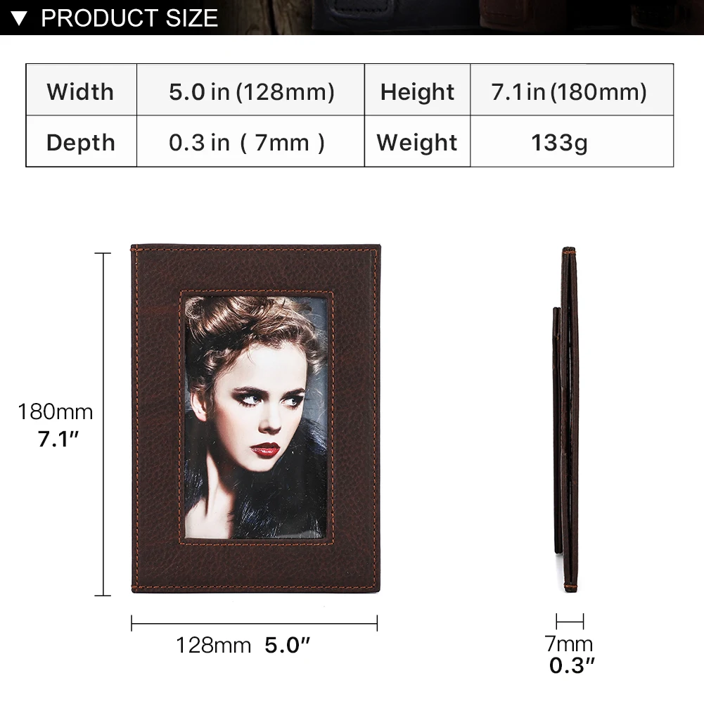 Vintage 5x7 Picture Frame Holder Genuine Leather Photo Stand Frames for Tabletop Vertical Display Retro Decoration Home Supplies