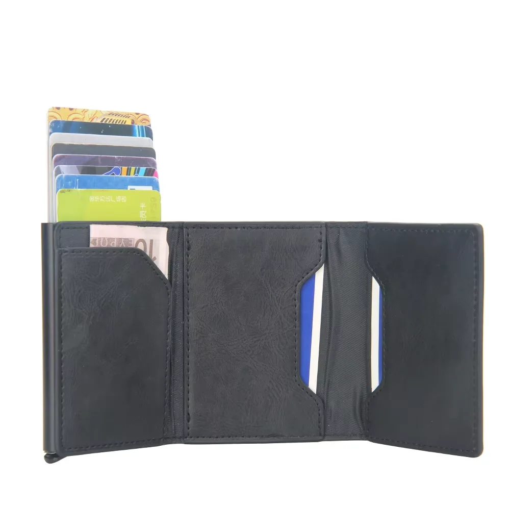 Pop Up Credit Card Holder Wallets Men Slim Rfid Blocking CardHolder Wallet for Men Card Money Bag Purse PU Leather Short Wallets 4