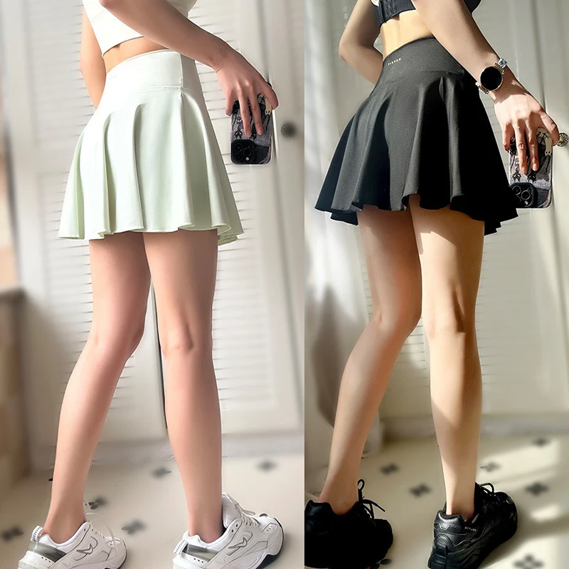 Aiithuug Fake Two Pieces Pleated Golf Skirt With Pocket Women's High Waist Soft Elastic Athletic Golf Tennis Gym Workout Skorts