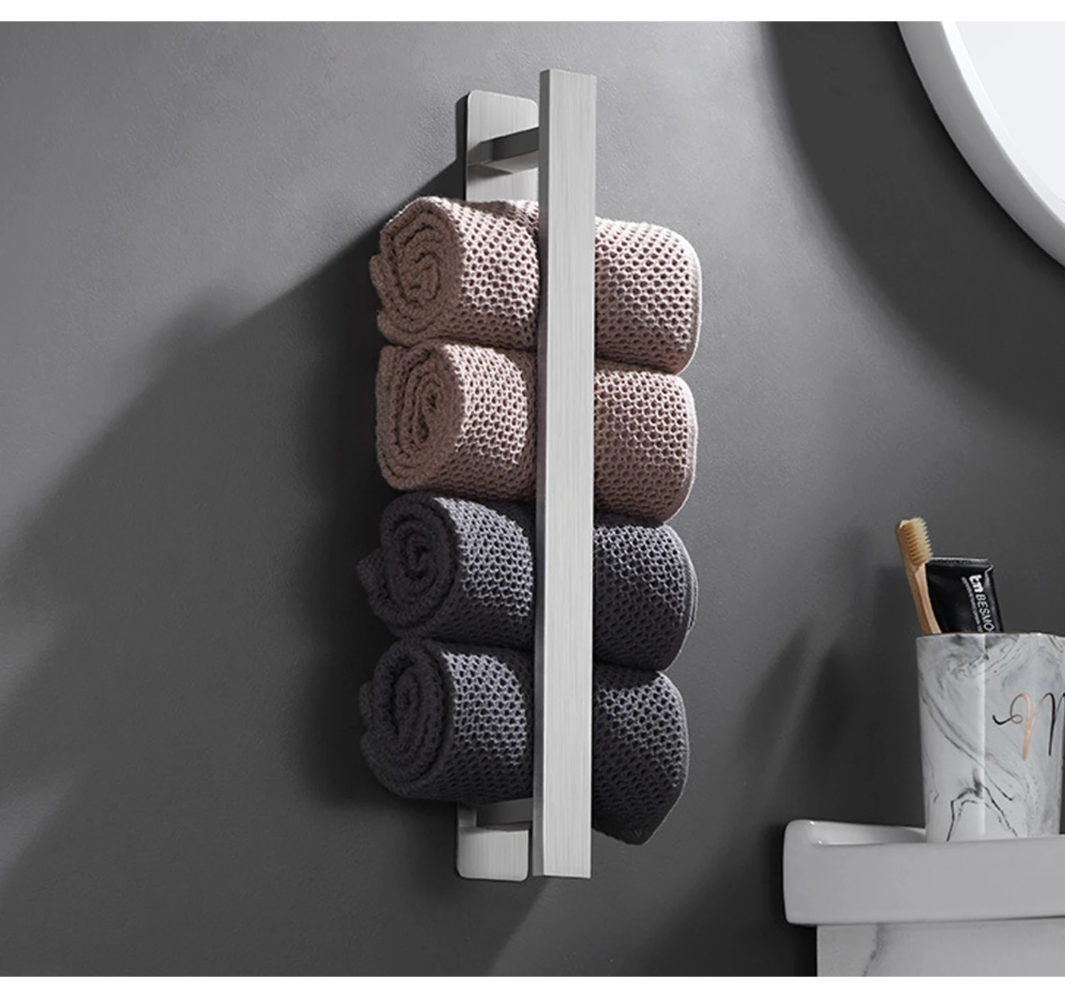 Towel Rack Towel Holder Bathroom Facilities 40cm Towel Rail Self Adhesive Towel Ring Bathroom Holder 304 Stainless Steel Matte Black Wall Mounted Kitchen Storager
