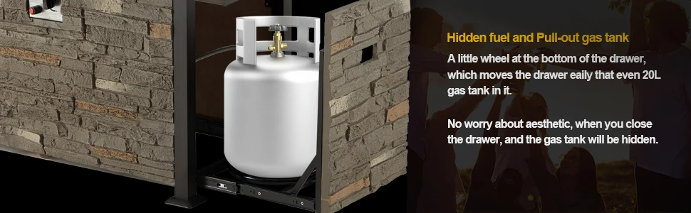 Description Picture 6 of item44 Inch Aluminum Propane Fire Pit Table W/Faux Ledgestone, Hand-Painted Table Top, 50,000 BTU Fire Table, Wind Guard, Waterproof