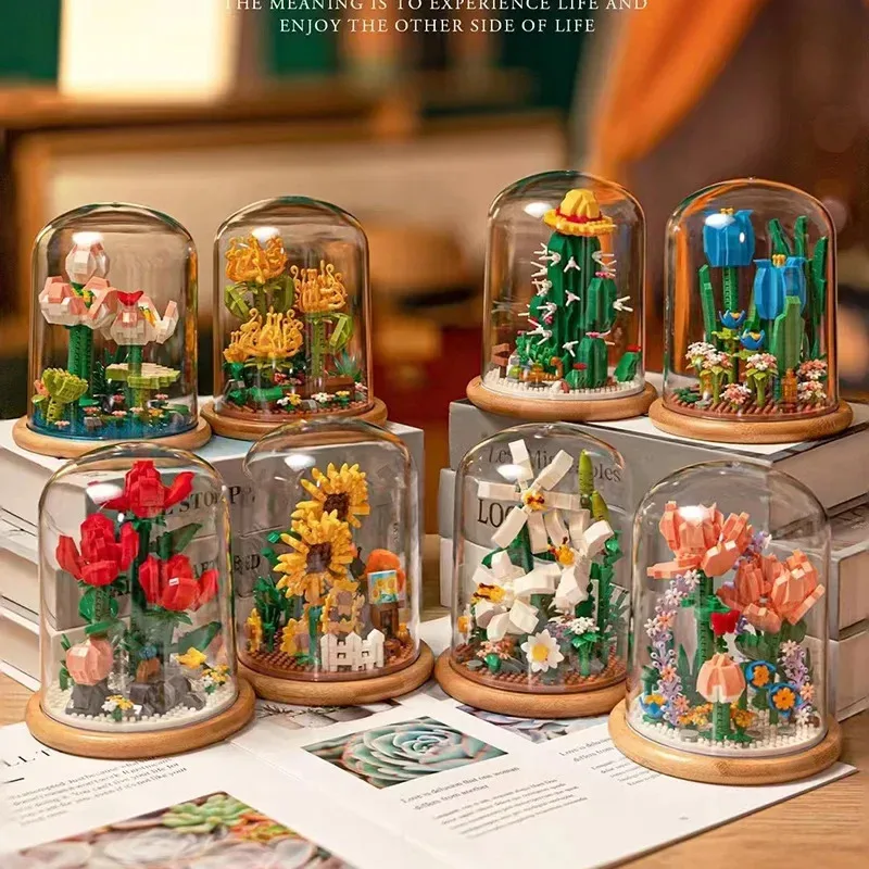 Flower Rose Bouquet Building Kit Collezione Botanica Fai Da Te Building Blocks Mattoni Decorazione Della Casa Fiori Regalo Per Lego