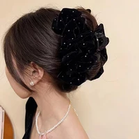 Épingle à Cheveux en Velours Noir et Rouge pour Femme et Fille, Grande Pince à Tête de Princesse, Accessoire de Coiffure, 1 Pièce 2