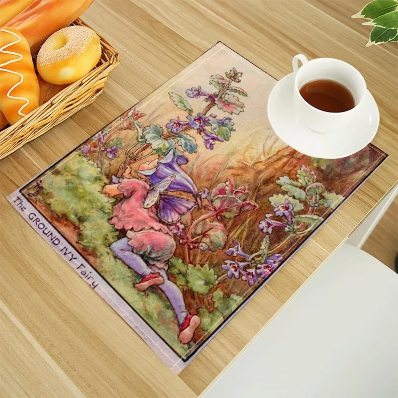 웨이사이드 프린트 린넨 식탁 매트, 알파벳 주방 플레이스 매트, 코스터 패드, 그릇 컵 매트, 30x40cm