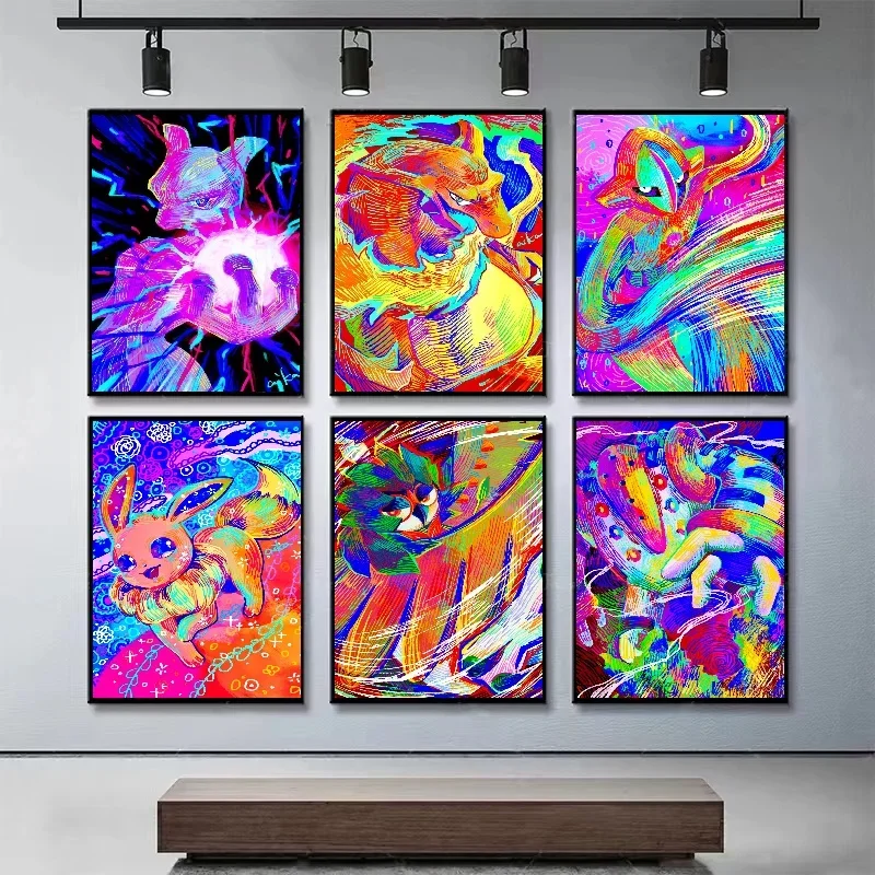 Anime New Pokemon Canvas Painting Bulbasaur Charmander HD Poster and Print Watercolor Wall Art Picture Home Decor Kids Gifts
