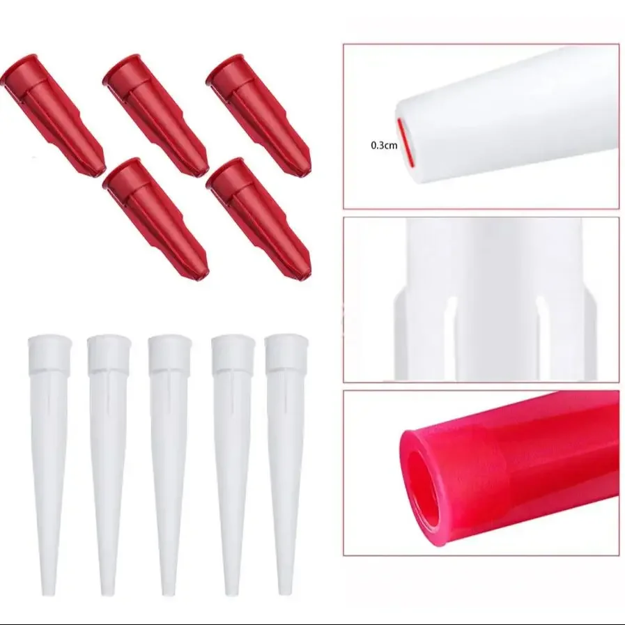 Silicone Tube Nozzle Cap Replacement Tips Caulk With Red Nozzle Cartridge Spare Silicone Sealant Home Construction Tool 12-20pcs caulking gun nozzles