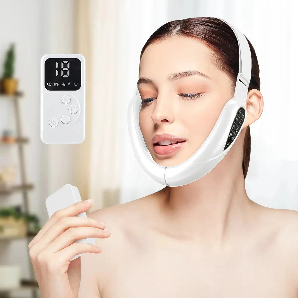 EMS Double Chin V Shape Lift Belt Facial Lifting Massager Face Slimming Vibration Face Lift Device with Remote Control Skin Care sikai case for samsung tv remote case shockproof silicone cover for samsung bn59 01199f aa59 00666a aa59 00741a remote skin frie