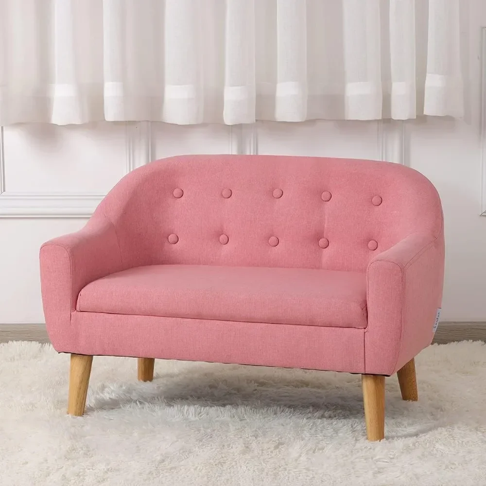 Children's Sofas, Kids Sofa,Linen Fabric 2-Seater Upholstered Couch,Small Toddler Couch for Children Gift(30-Inch) (Pink) 4