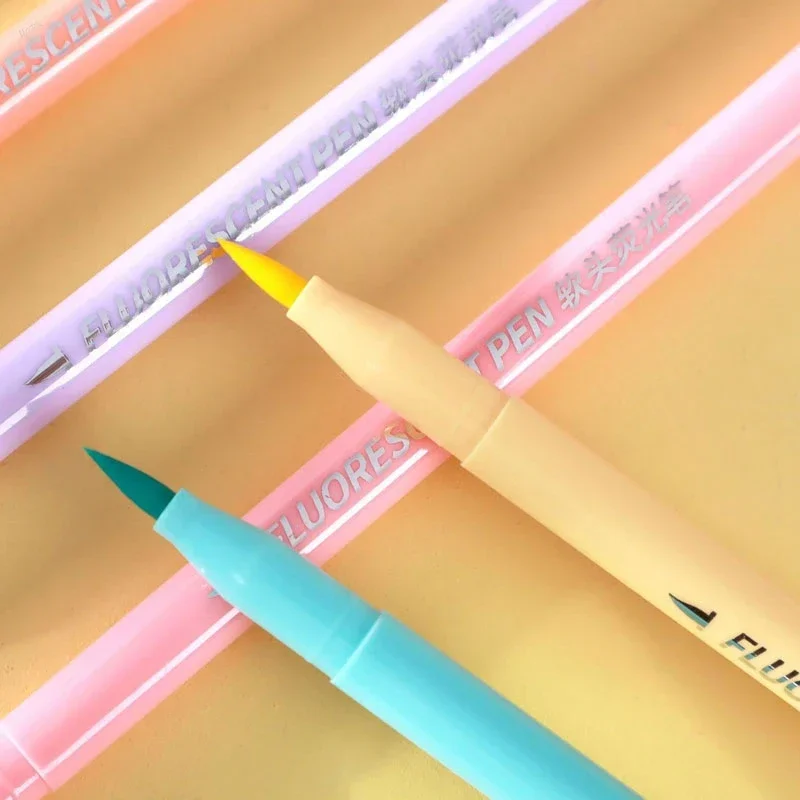 Soft Brush Fluorescence Pen Set 6 colors Pastel Markers Brush Set Art Color Highlighter Calligraphy pens Stationery