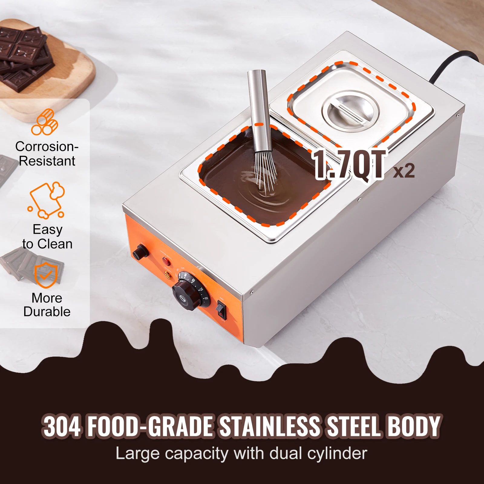 SucceBuy 2 3 Tanks Electric Chocolate Tempering Machine Chocolate cascade Melting Pot for Kitchen home appliance 5