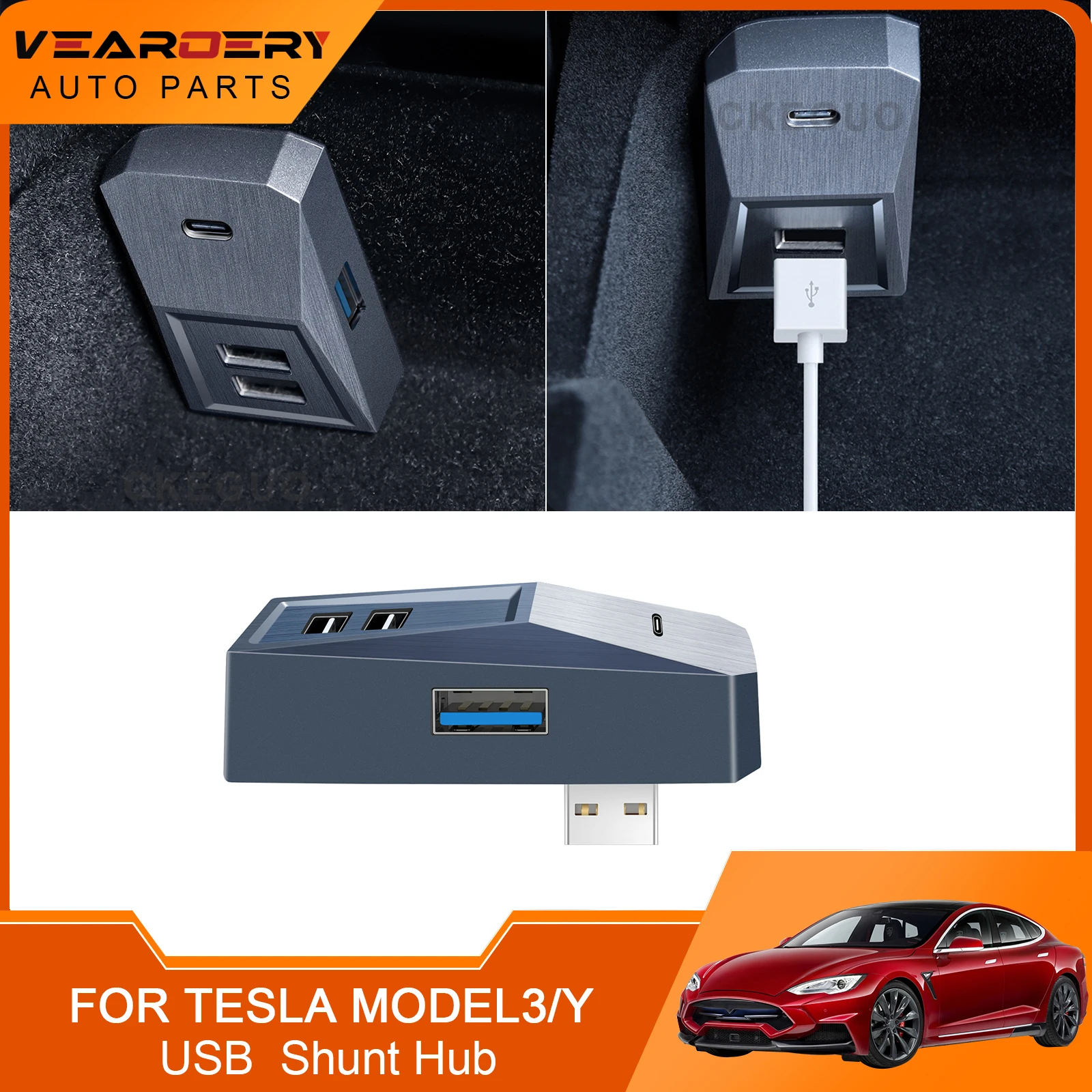 4 in 1 USB Hub Ports for Tesla Model 3 Y 2017-2022 2023 Glovebox USB Spiliter Auto Parts