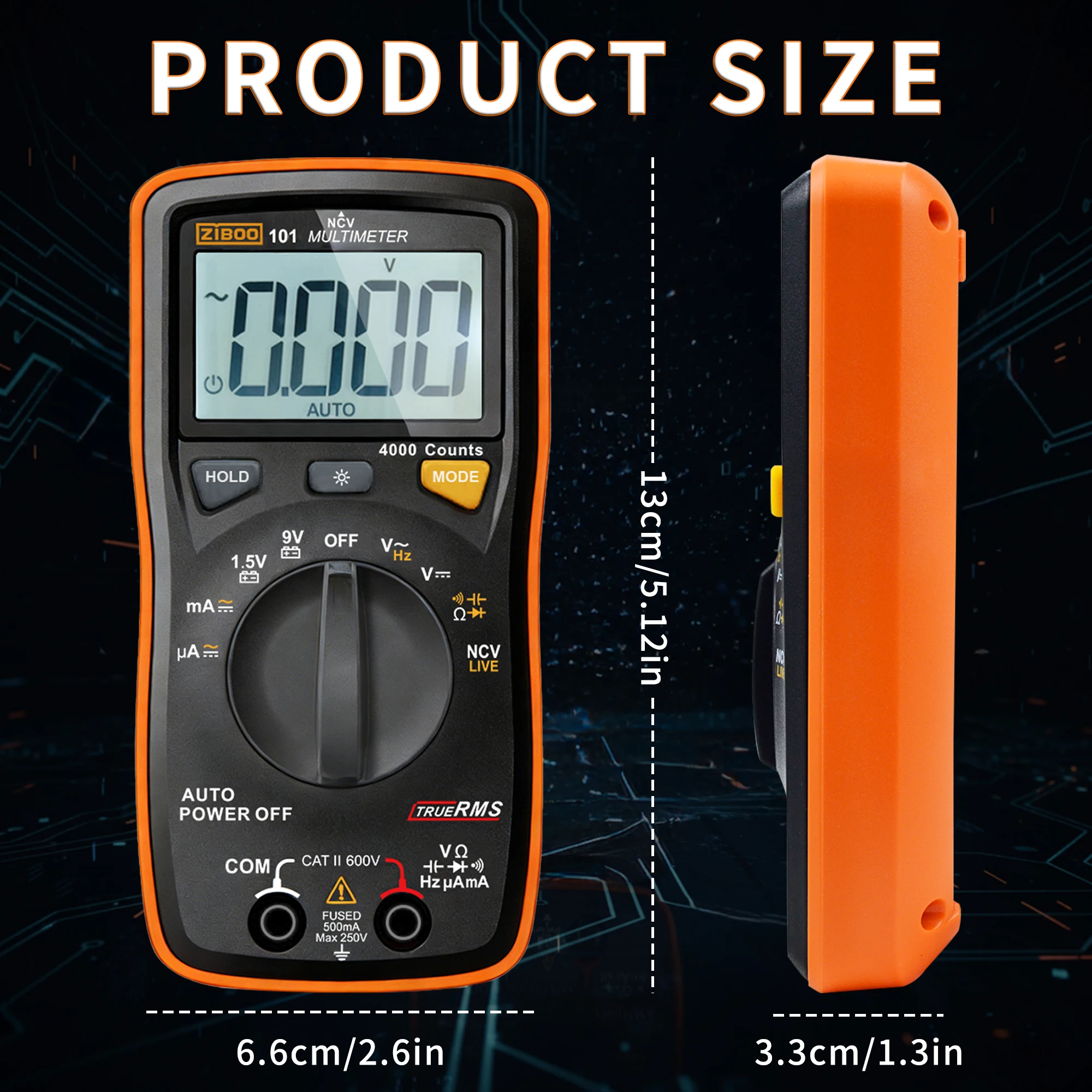 ZIBOO 101 미니 디지털 멀티미터, TRMS 4000 카운트 자동 범위 조정 포켓 전압계, AC/DC 전압 전류용 멀티 테스터
