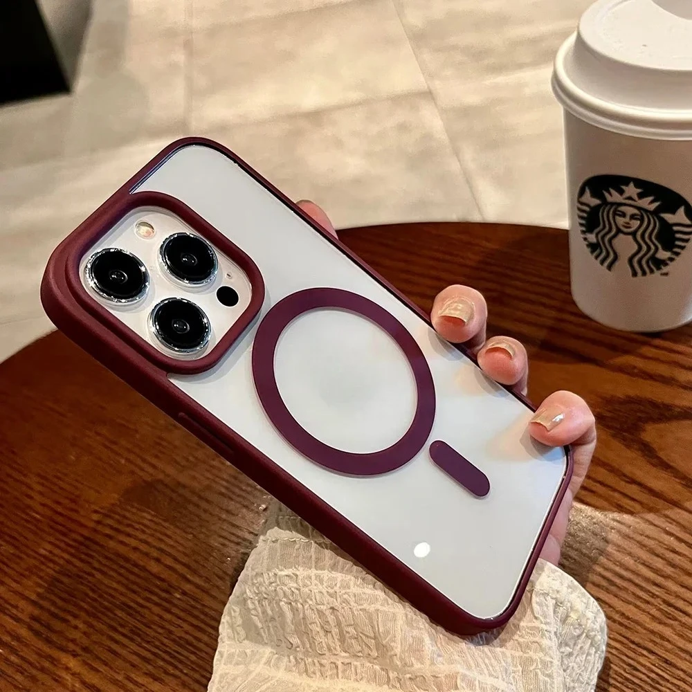 Transparent Shockproof Magsafe-Compatible Case with Magnetic Wireless Charging