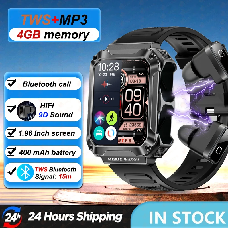 

1.96 Inch Full Touch Screen Smart Watch 3 in 1 Wireless Headset 4GB Memory 400 mAh Battery Bluetooth Call Smartwatch Men Women