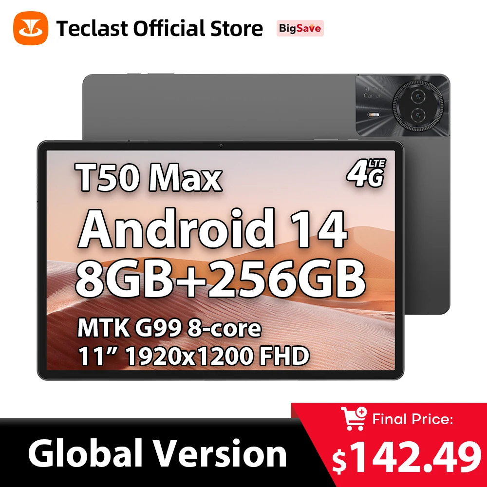 【NEW】Teclast T50 Max Android 14 Tablet 11" FHD+ 90Hz Display TÜV Rheinland MediaTek G99 8GB RAM 256GB ROM 8000mAh 18W 4G LTE Tab