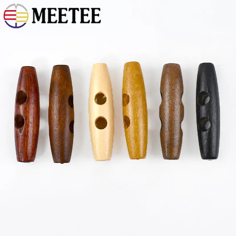 50pcs Meetee Wooden Buttons 30-60mm 2 Holes Natural Wood Horn Toggle for Wool Sweater Coat Bags Garment Accessories C1-27 4