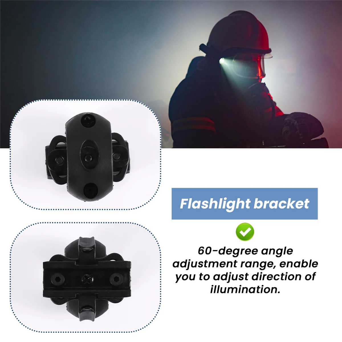 ABZV-Quick Release Flashlight Clamp Holder Mount for Fast Helmet Universal (FAST, MICH, IBH, etc. with Rail Helmet) 2.5cm