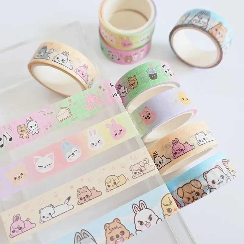 Korean Cute Animals Washi Tape Hand Account Decorative Tape Collage Planner DIY School Stationary Stickers 3