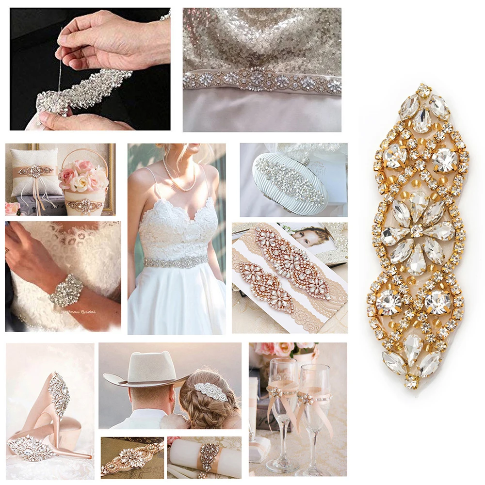 Hot Shiny Crystal Patch Wedding Dresses Trim Handmade Beaded Rhinestone Applique DIY Clothing Sewing Decorations