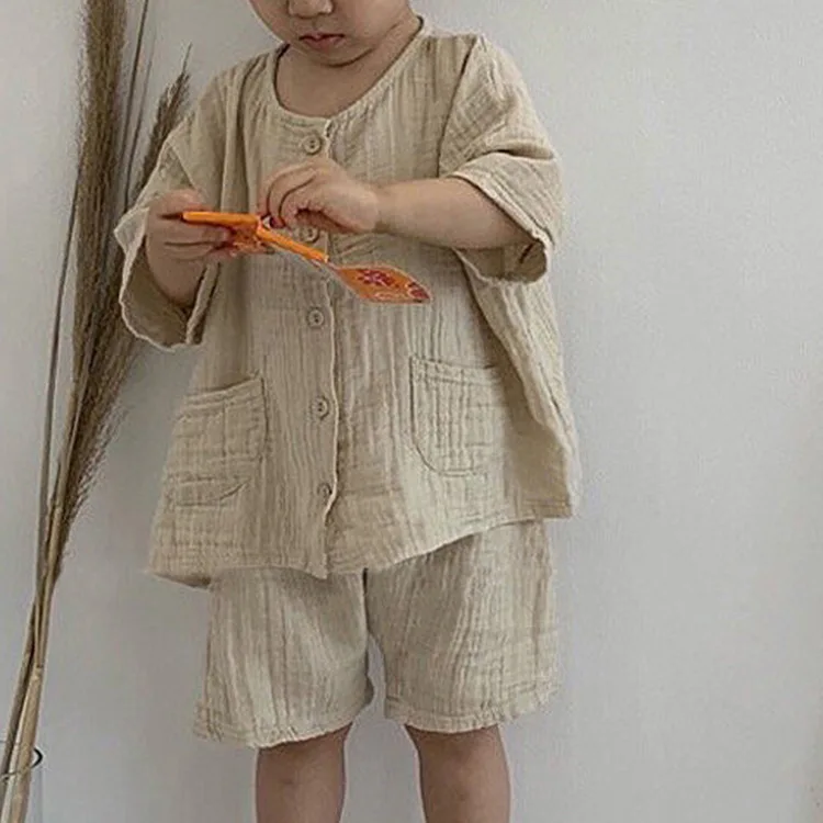 Summer New Baby Short Sleeve Casual Clothes Set Kids Boy Girl Cotton Linen Tops + Shorts 2pcs Suit Toddler Outfits