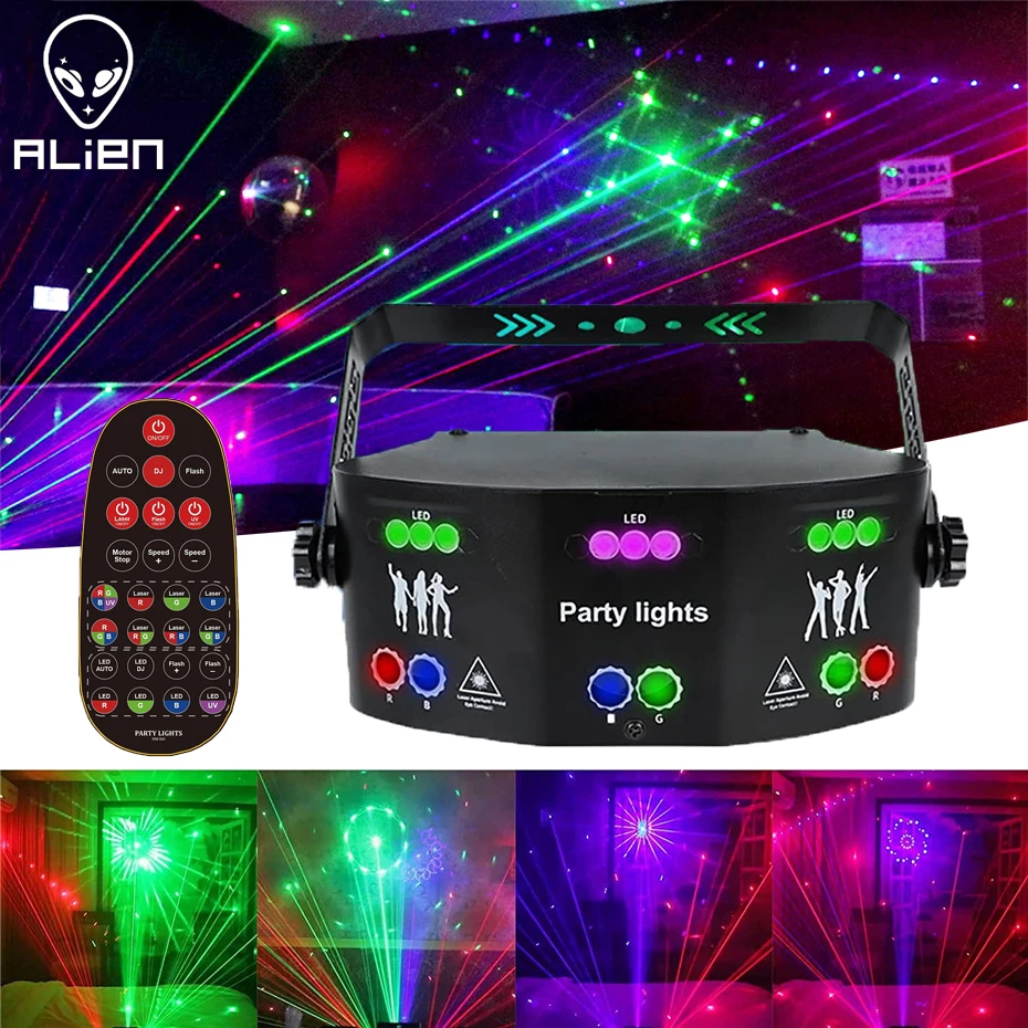 Alien 15 Eye Rgb Disco Dj Beam Laser Light Projector Dmx Remote Strobe