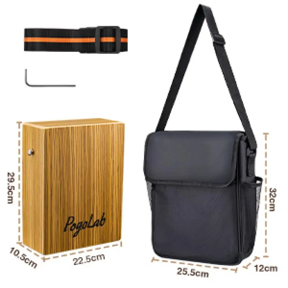 Tone Thick Wooden Cajon with Guitar Compact Miniature Percussion Instrument with Strap & Storage Bag Musical Hand Drum