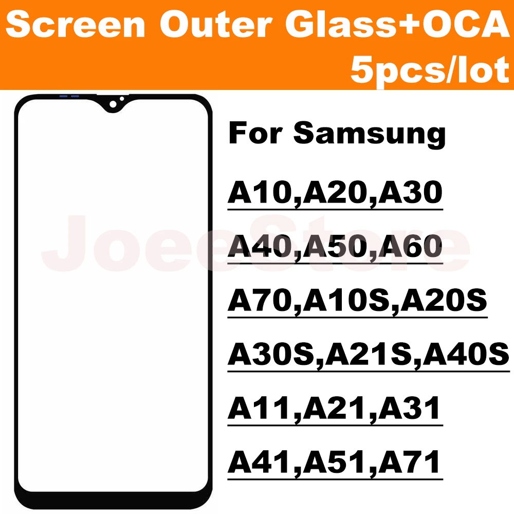 5 шт. экран внешняя стеклянная панель для Samsung A10 A20 A30 A40 A50 A70 A10S A20S A30S A21 A31 A51 A71 Передняя сенсорная ЖК-панель с OCA