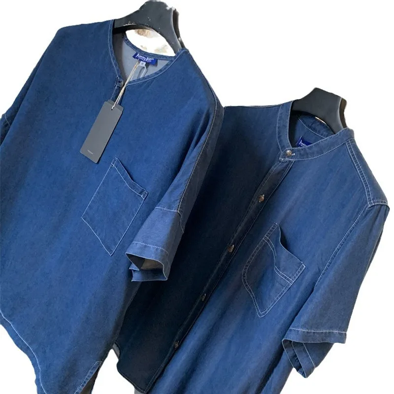 Summer Lightweight Breathable Lyocell Cotton Denim Shirts Men Women Loose Casual Short Sleeve Vintage Shirts Cityboy Blouses 6