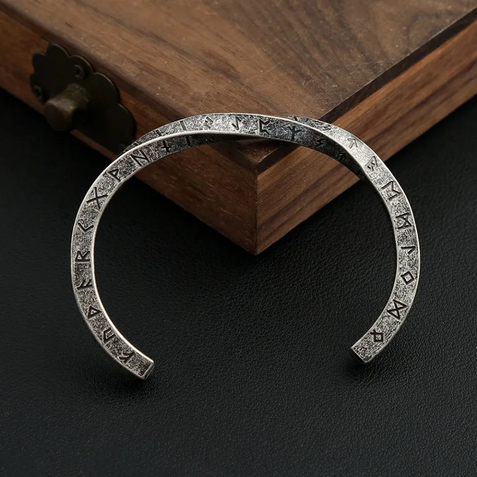 Nordic Vikings Twist Cuff Bracelet Punk Fashion Stainless Steel Viking Letter Bangles For Men Vintage Party Jewelry