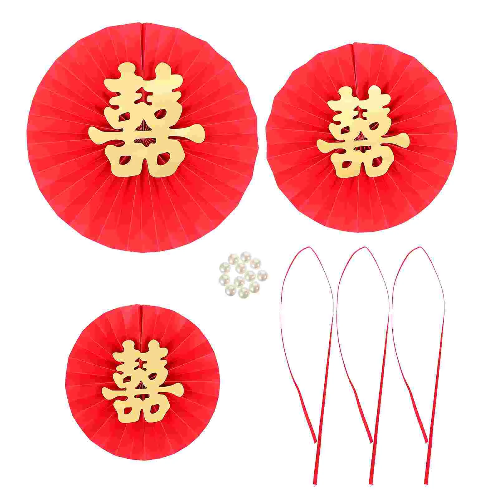 1 Set Delicate Paper Fan Flower Wedding Hi Word Decor Red |