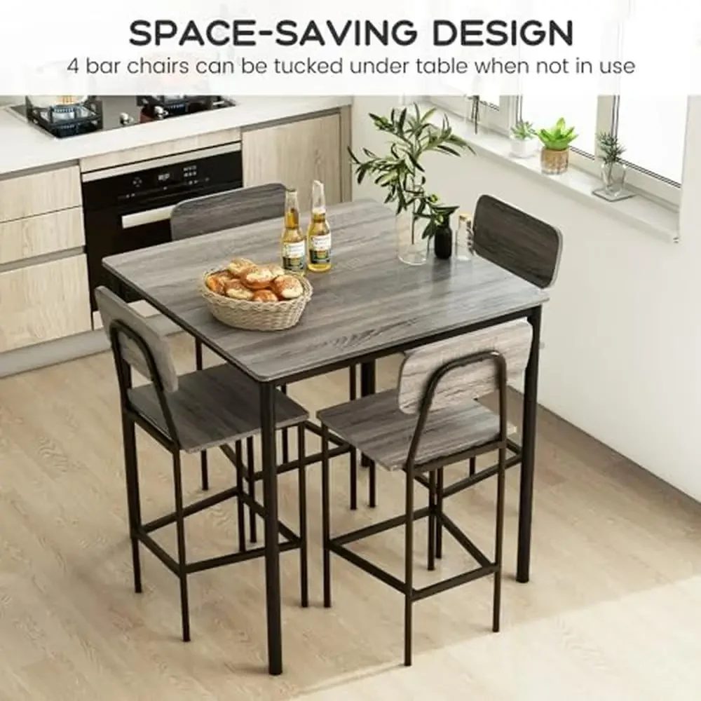 Bar Table Chair Modern 5-Piece Counter Height Dining Table Set Sturdy MDF & Steel Construction Space-Saving Design Ergonomic Backrest & Footrest
