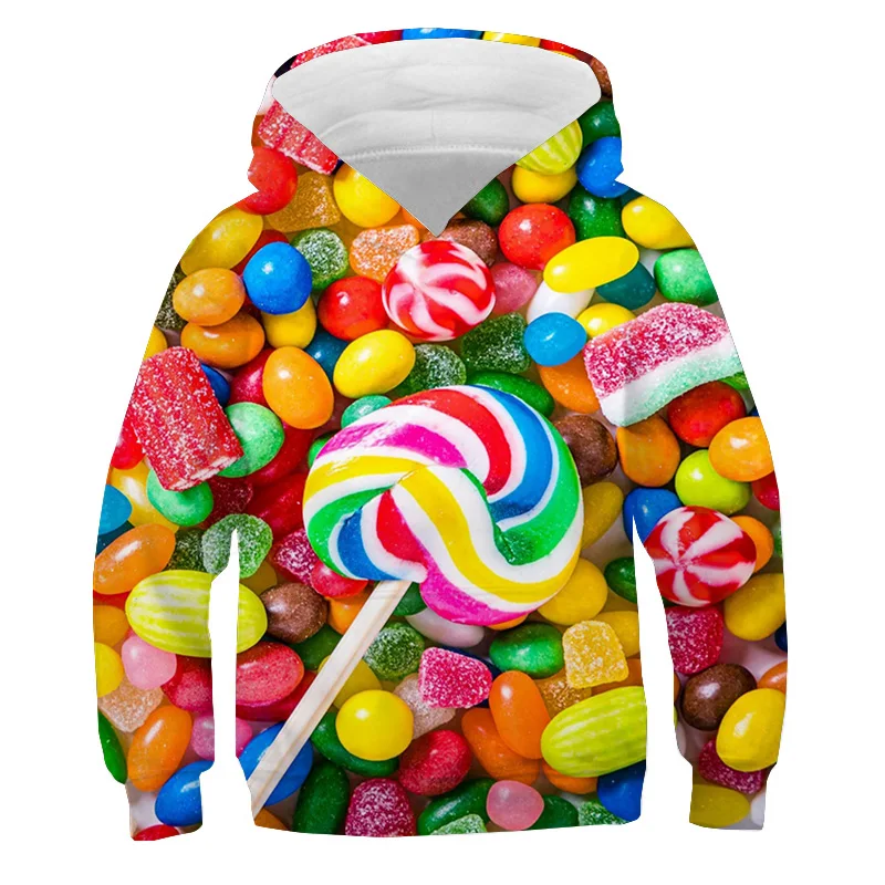 Sudadera con capucha con estampado de caramelos de colores, divertida sudadera con patatas fritas, jersey de macarrones para niños, camisetas de otoño, chándal informal, ropa para niños