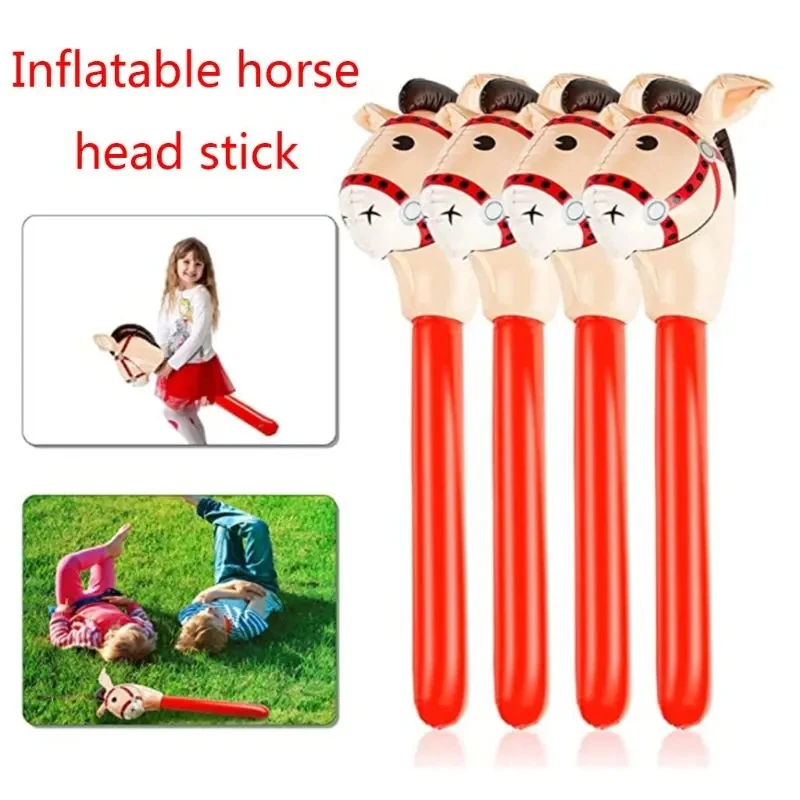 2 Pcs Inflatable Horse Heads Cowgirl Stick PVC Balloon Dress up Outdoor Educational Toys Gifts Inflatable Kids Toy Birthday Gift 4