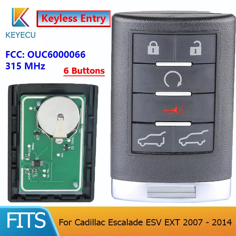 

KEYECU FCC:OUC6000066 Smart Remote Car Key 6 Button 315MHz for Cadillac Escalade ESV EXT 2007 2008 2009 2010 2011 2012 2013 2014