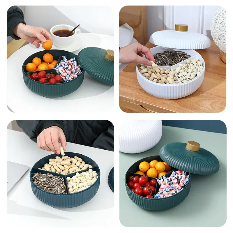 3 Compartment Food Storage Tray Dried Fruit Snack Bowl With Lid Plate Appetizer Serving Platter for Party Candy Pastry Nuts Dish snack bowl snack dish