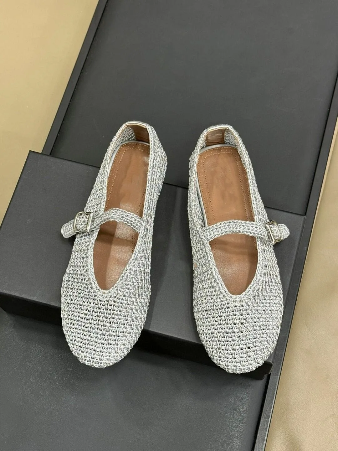 Knitted Hollow Out Flats Mary Janes Shoes Women Spring Summer Breathable Elegant Ballet Shoes Ladies buckle strap Loafers 2025