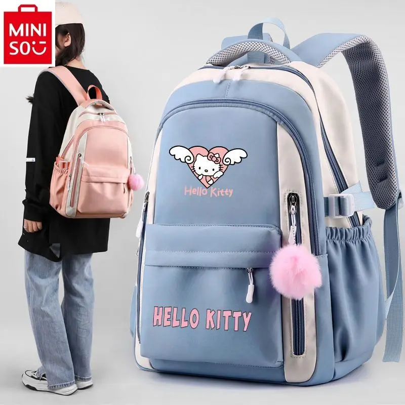 

MINISO Hello Kitty cartoon printed girls' backpack, simple and casual, large capacity, lightweight children's backpack