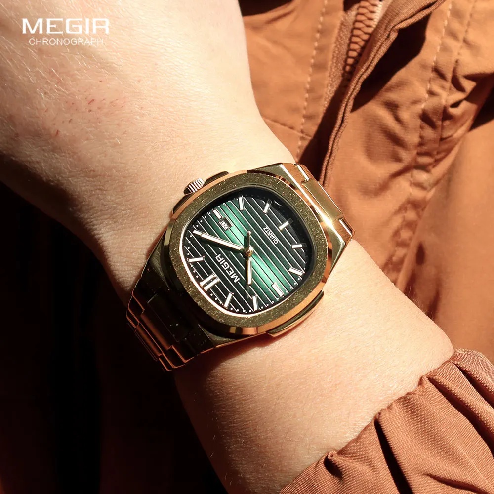 ساعة MEGIR كلاسيكية للرجال بسوار من الستانلس ستيل...
