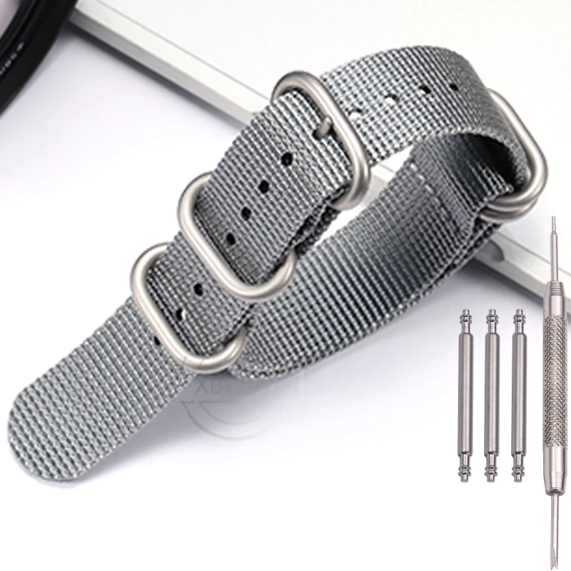 Heavy Duty Nylon Strap with Five-Ring Buckle - Canvas Watch Bracelet