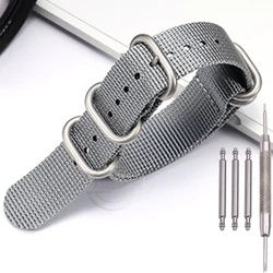 Heavy Duty Nylon Strap with Five - Ring Buckle - Canvas Watch Bracelet - 22mm (Grey S)