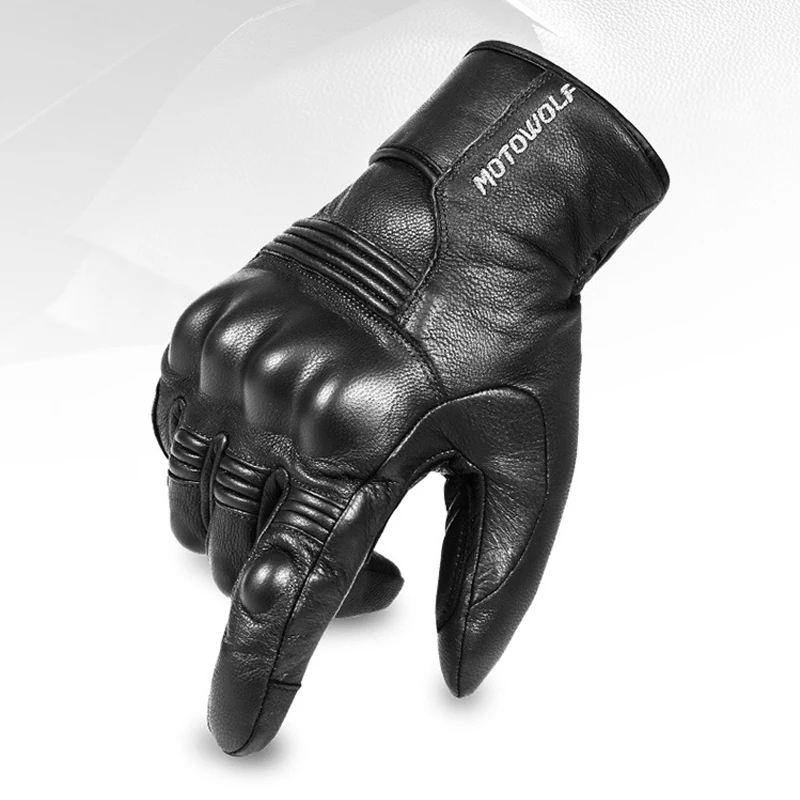Guantes de cuero impermeables para Hombre, manoplas térmicas cálidas para motocicleta, Invierno, 2023