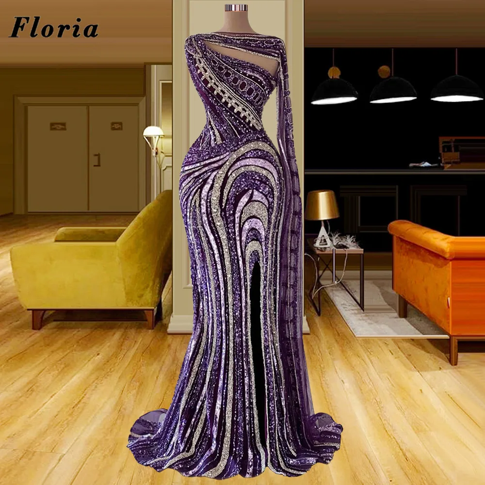 

Floria Gorgeous Full Beaded Evening Dresses Couture Long Sleeves Celebrity Dresses Luxury 2022 Dubai Arabic Prom Party Dress