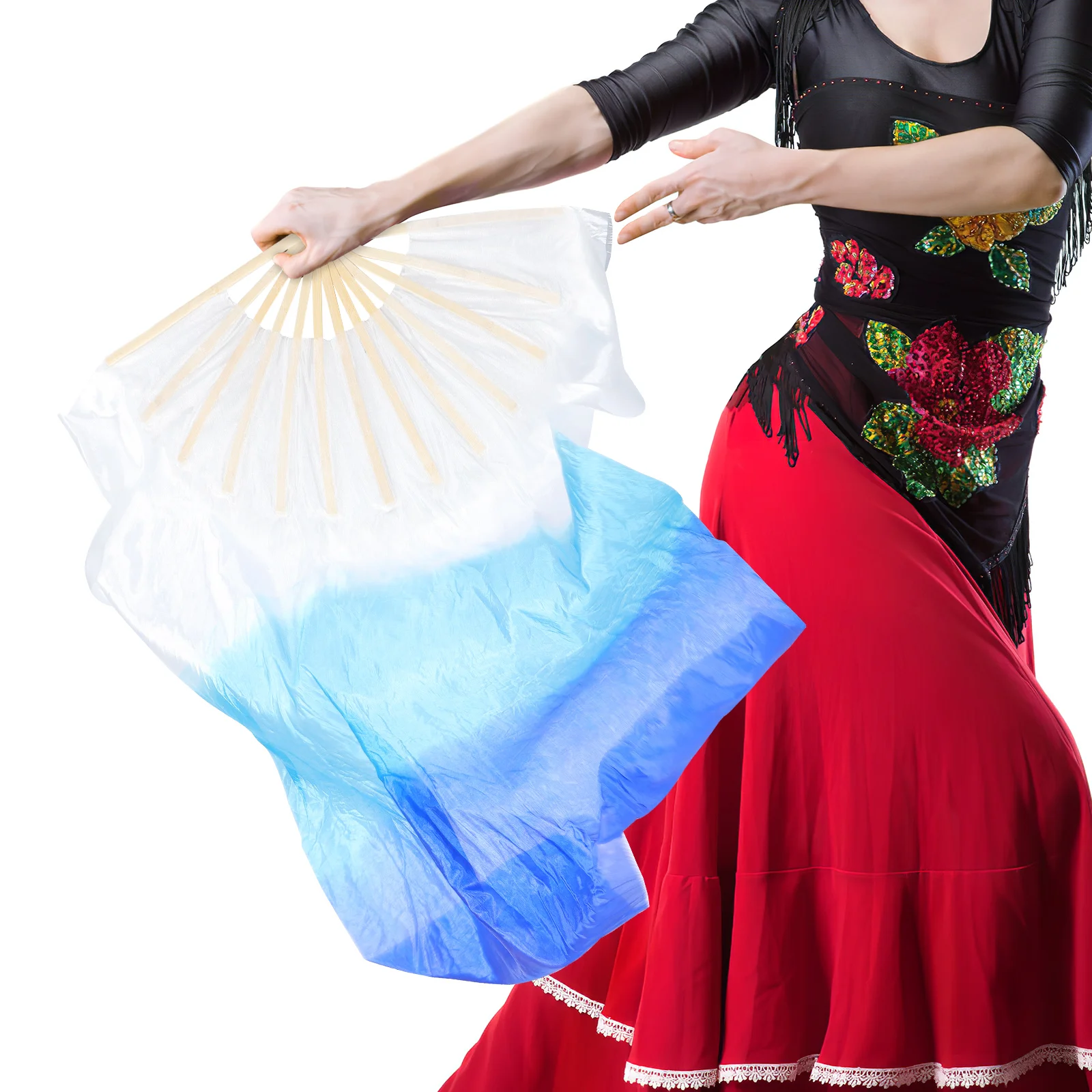 

2Pcs Decorative Lengthened Dance Fan Wood Handle Fan Gradient Color Fan For Dance Performance