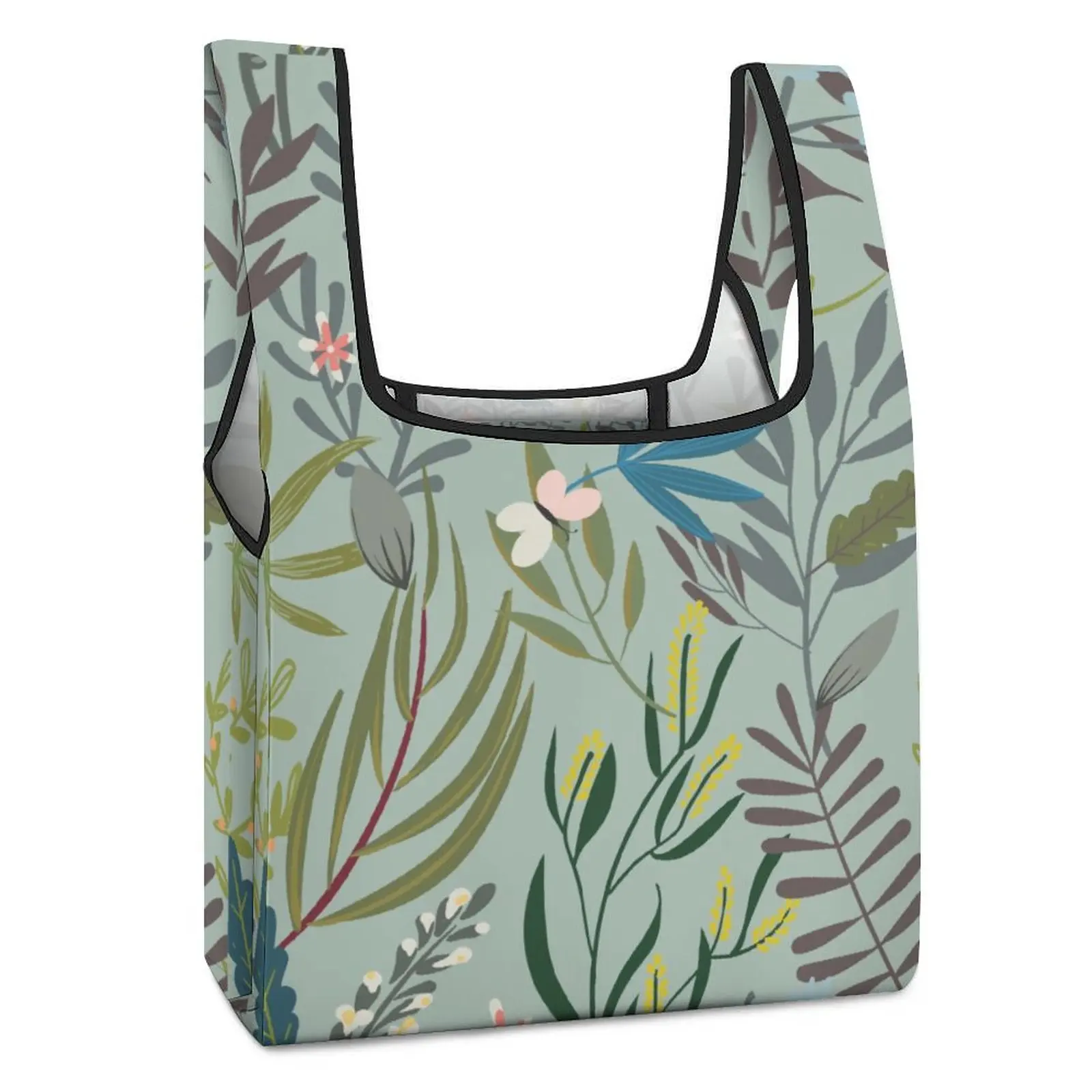 Custom Pattern Women Reusable Large Shopping Bag Colorful Flower Painting Lightweight Bag Travel Portable Collapsible Bags