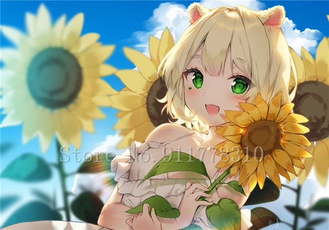 beautiful sunflower anime girl, krenz cushart, mucha, | Stable Diffusion