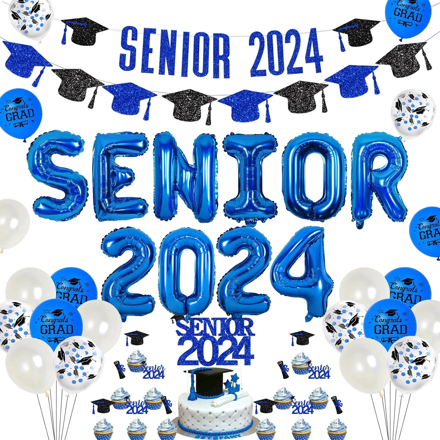 

Senior Graduation Decor 2024 High School College Congrats Grad Class of 2024 Party Supplies with Balloons Cake Topper
