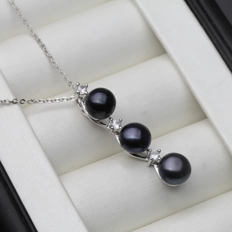 Pendant Necklace Genuine Freshwater Natural Black Pearl Woman 925 Silver Pearl Necklace Wedding Anniversary Gift