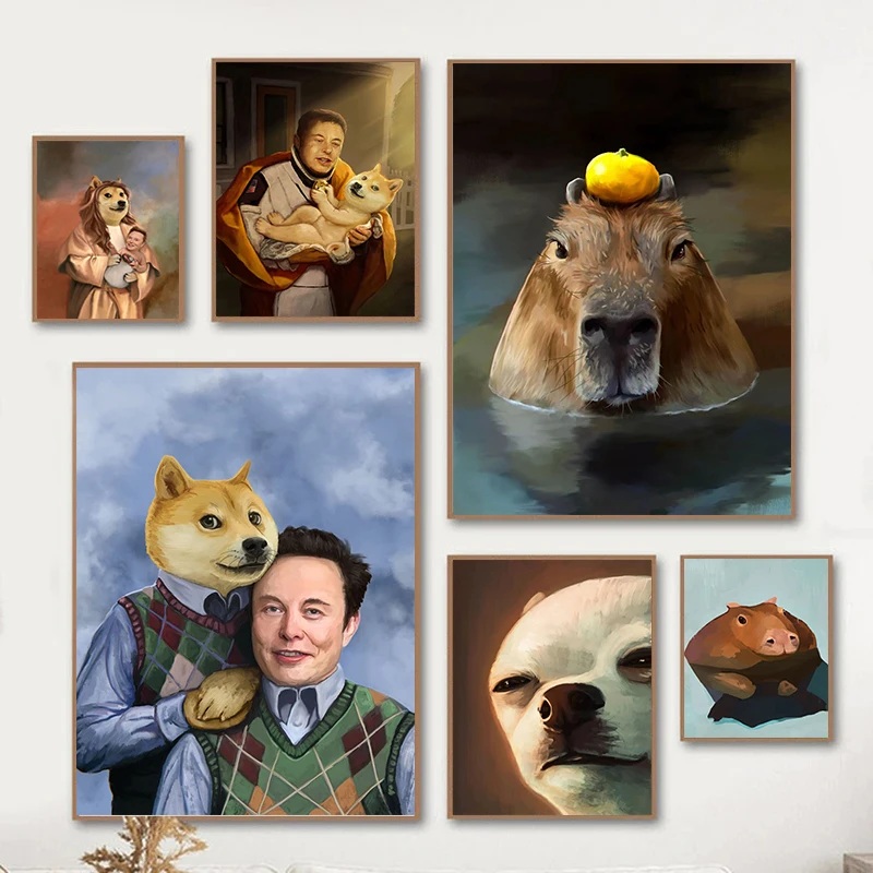 Engraçado Capivara Doge E Elon Meme Mania Posters Canvas Pintura Animal  Wall Art Imagem Para Modern Living Room Home Decor - AliExpress