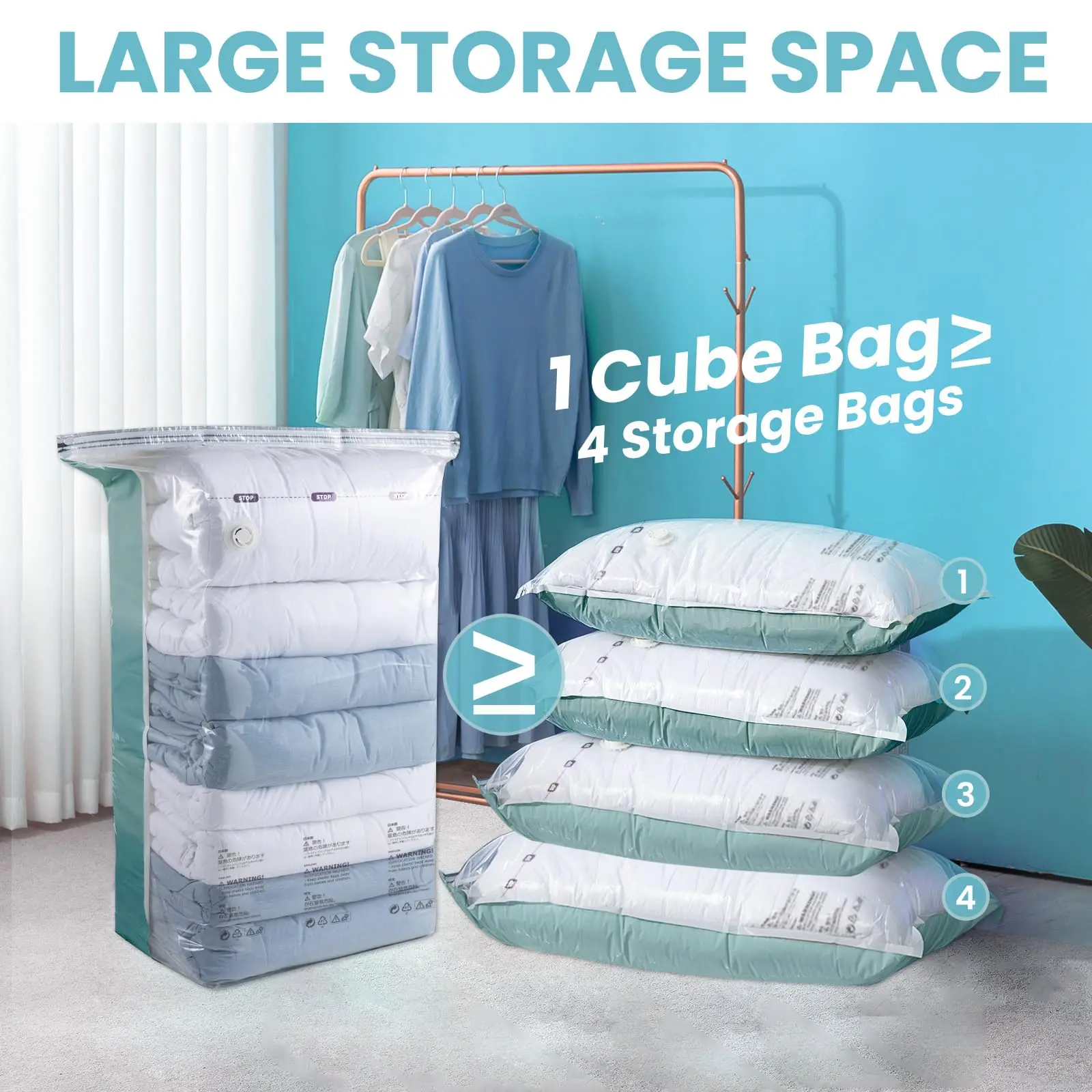 No Need Pump Vacuum Bags Large Plastic Storage Bags for Storing Clothes Blankets Compression Empty Bag Travel Accessories 1pc