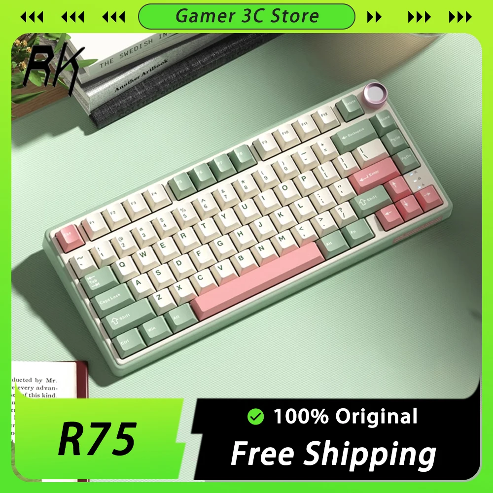 

RK R75 Mechanical Keyboard Metal Multifunctional Knob Three Mode RGB Hot Swap Gaming Keyboard Gasket Pc Gamer Accessories Mac